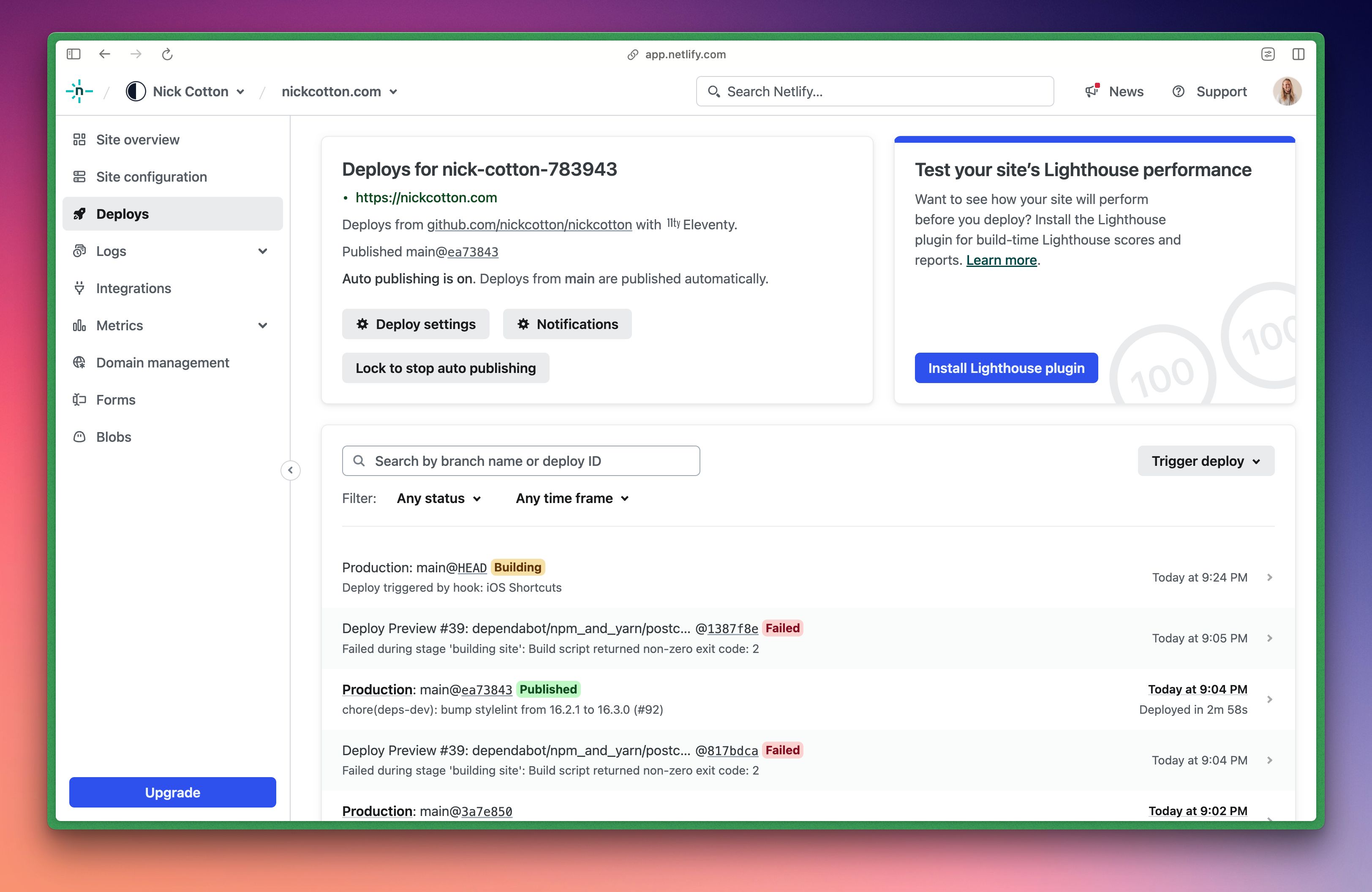 See the build in progress on the Netlify dashboard